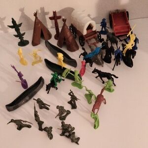 Vintage Indians, Canoes, Totems, Teepees, Cowboys, Horses, Wagons, And Soldiers